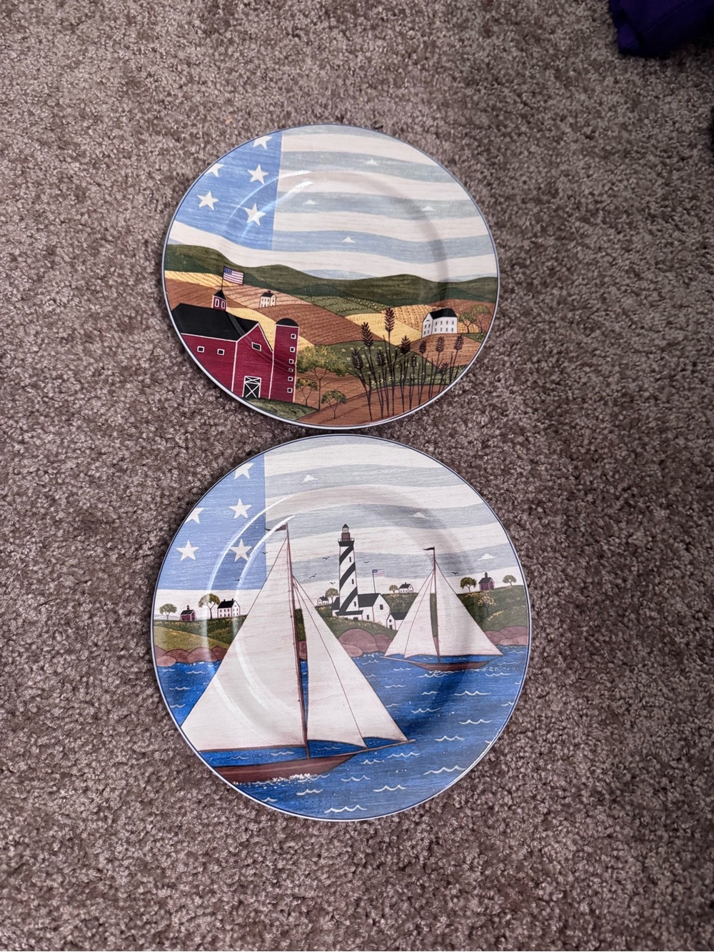 Warren Kimble Vintage Coastal Sail & Farm Ceramic Small Plates Set